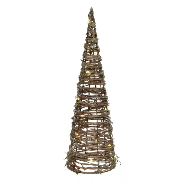 Eminza Pyramide Lumineuse à Piles 30 LED (H80 Cm) Rattan Blanc Chaud