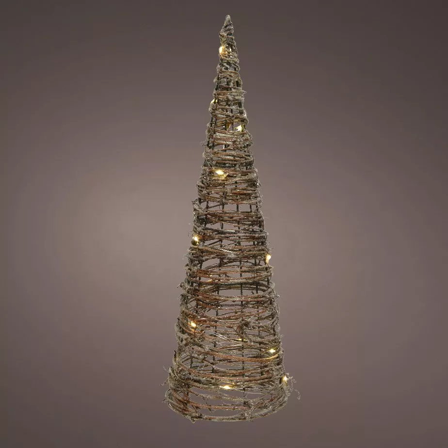 eminza Pyramide lumineuse à piles 30 LED (H80 cm) Rattan Blanc chaud