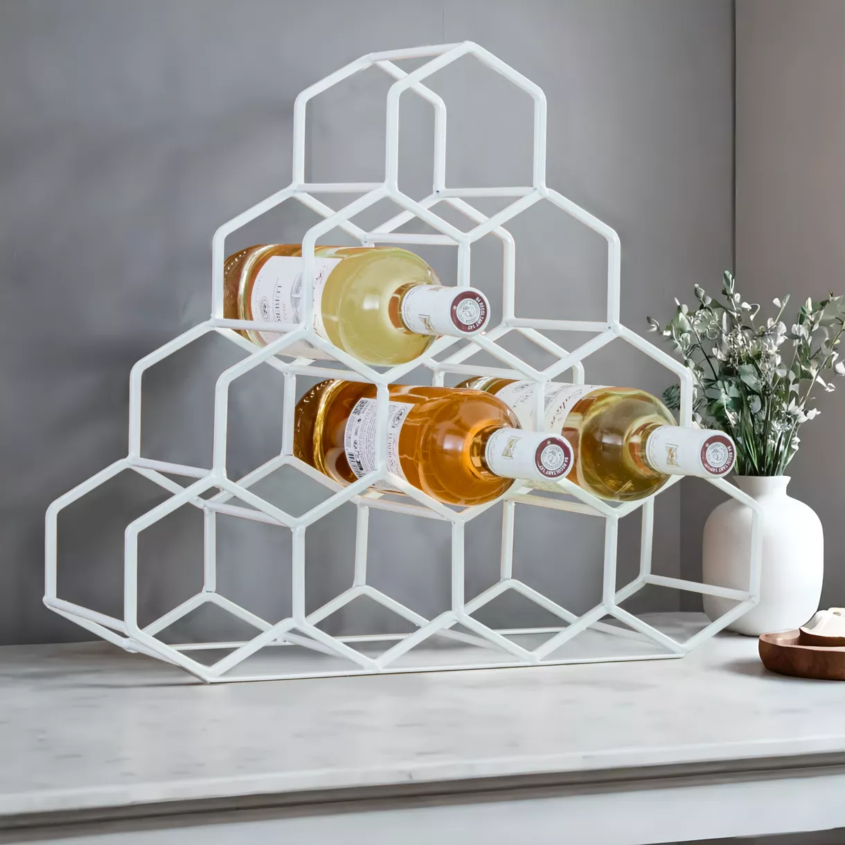 eminza Range-bouteilles métal pyramide (H38 cm) Malo Blanc