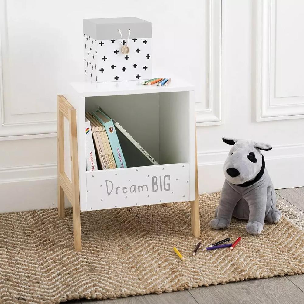 eminza Rangement enfant casier bois (H40 cm) Ecriture Blanc