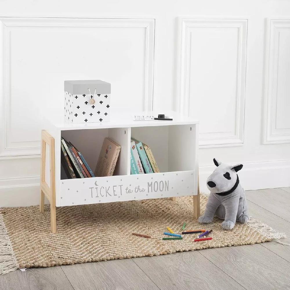 eminza Rangement enfant casier double (H40 cm) Ecriture Blanc