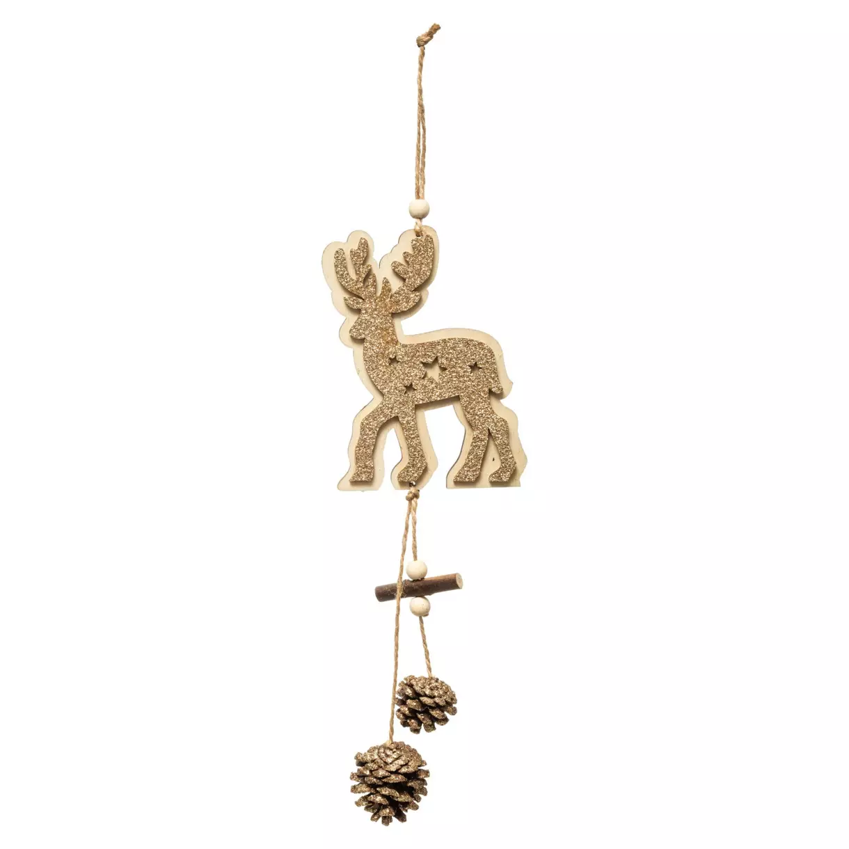 eminza Renne à suspendre (H35 cm) Pomme de pin en bois Naturel