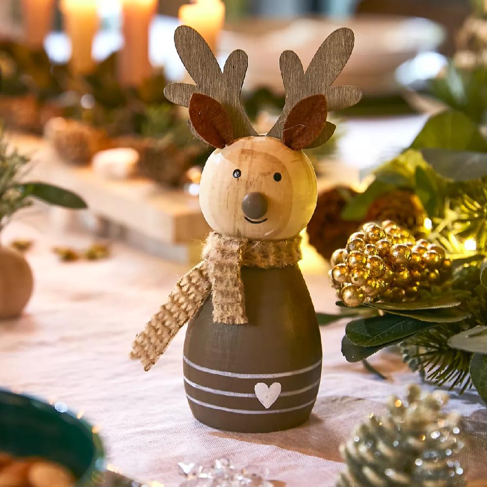 eminza Renne de Noël en bois à poser (H15 cm) Sweet Denver Marron