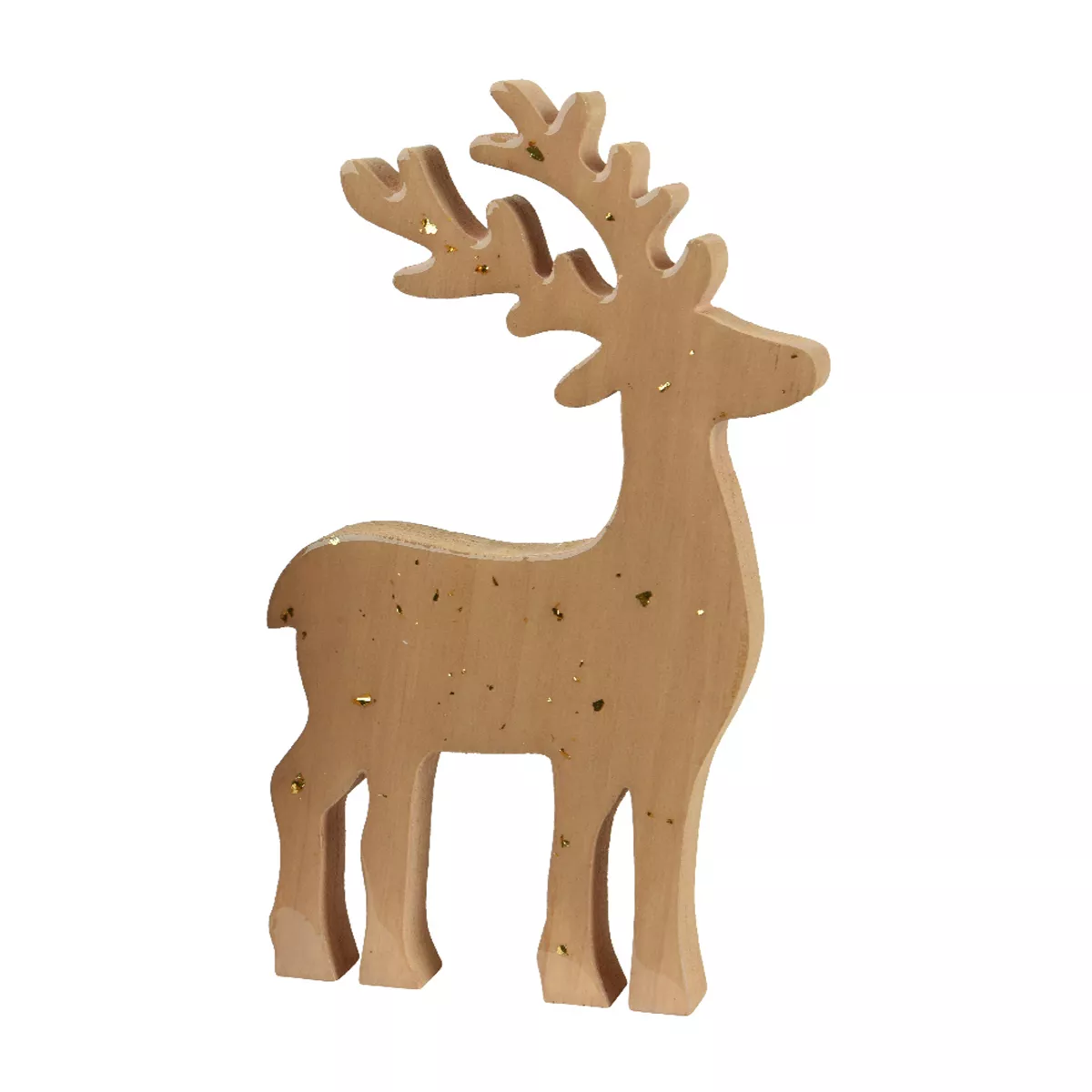 eminza Renne de Noël en bois (H18 cm) Oak Paillettes dorées