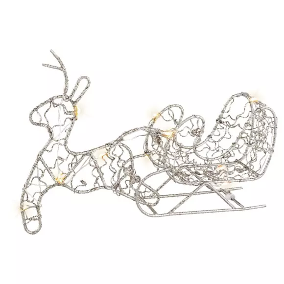 Eminza Renne De Noël (H14 Cm) Traîneau Lumineux Argent