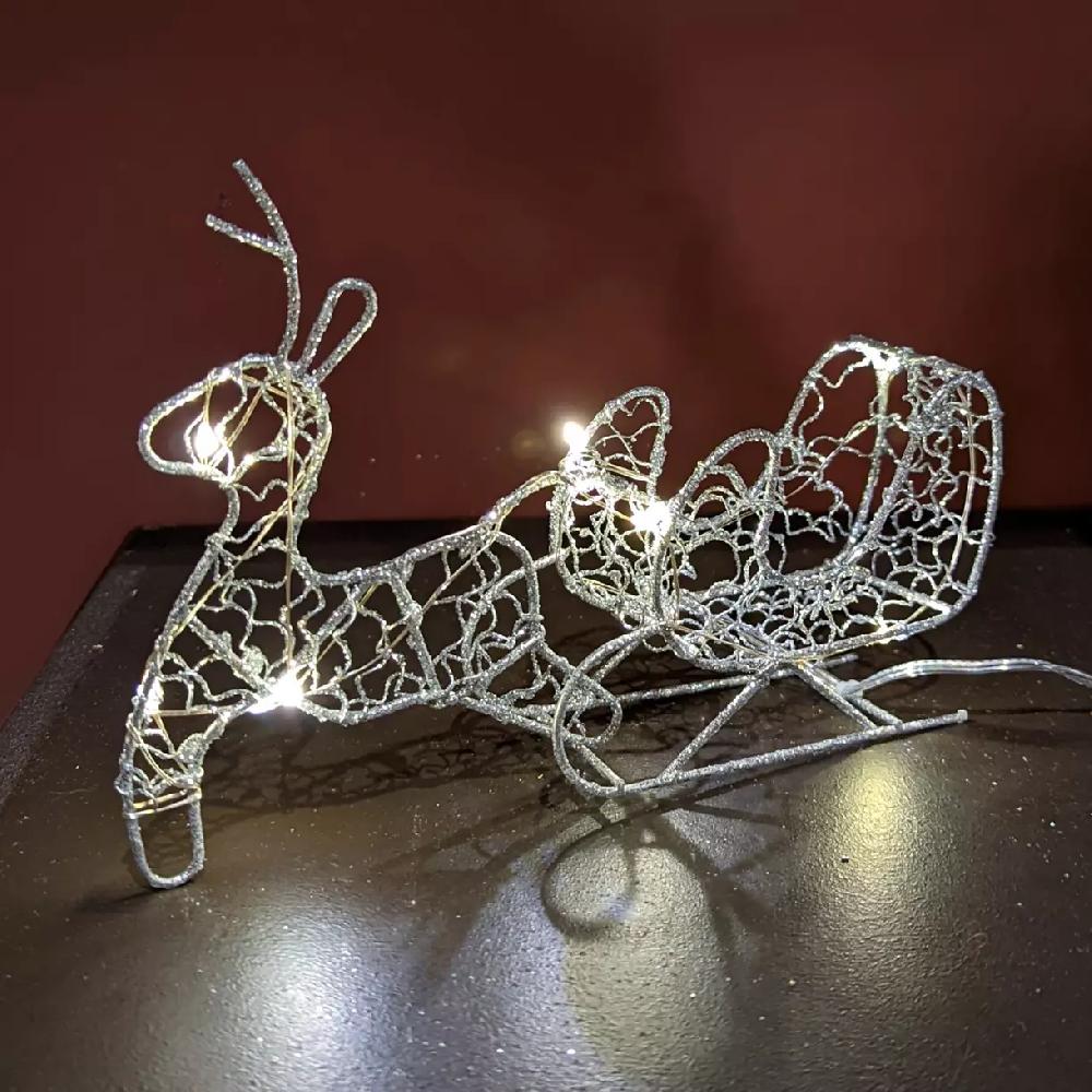 eminza Renne de Noël (H14 cm) Traîneau lumineux Argent