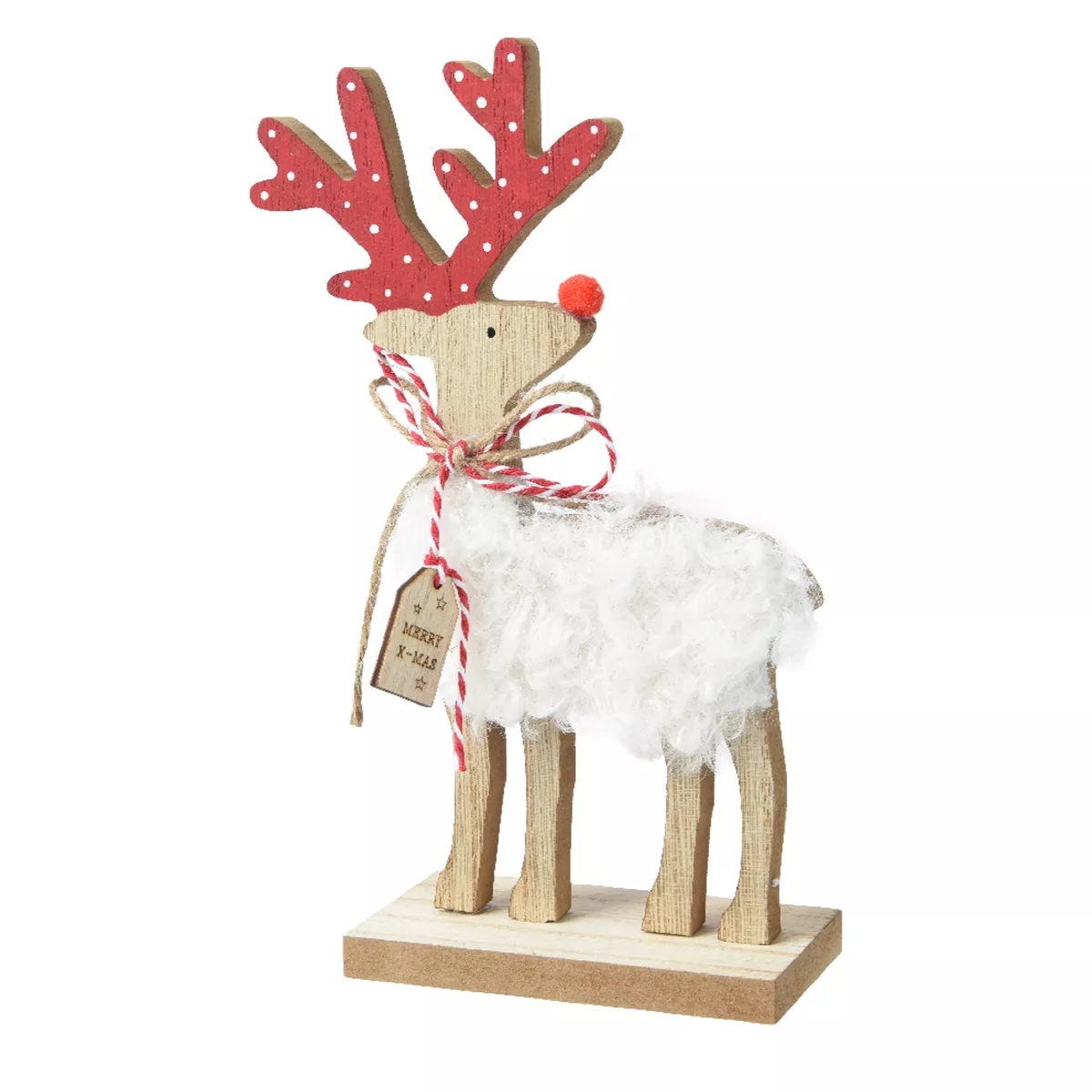 eminza Renne de Noël (H19 cm) Teddy en Fourrure et bois Rouge