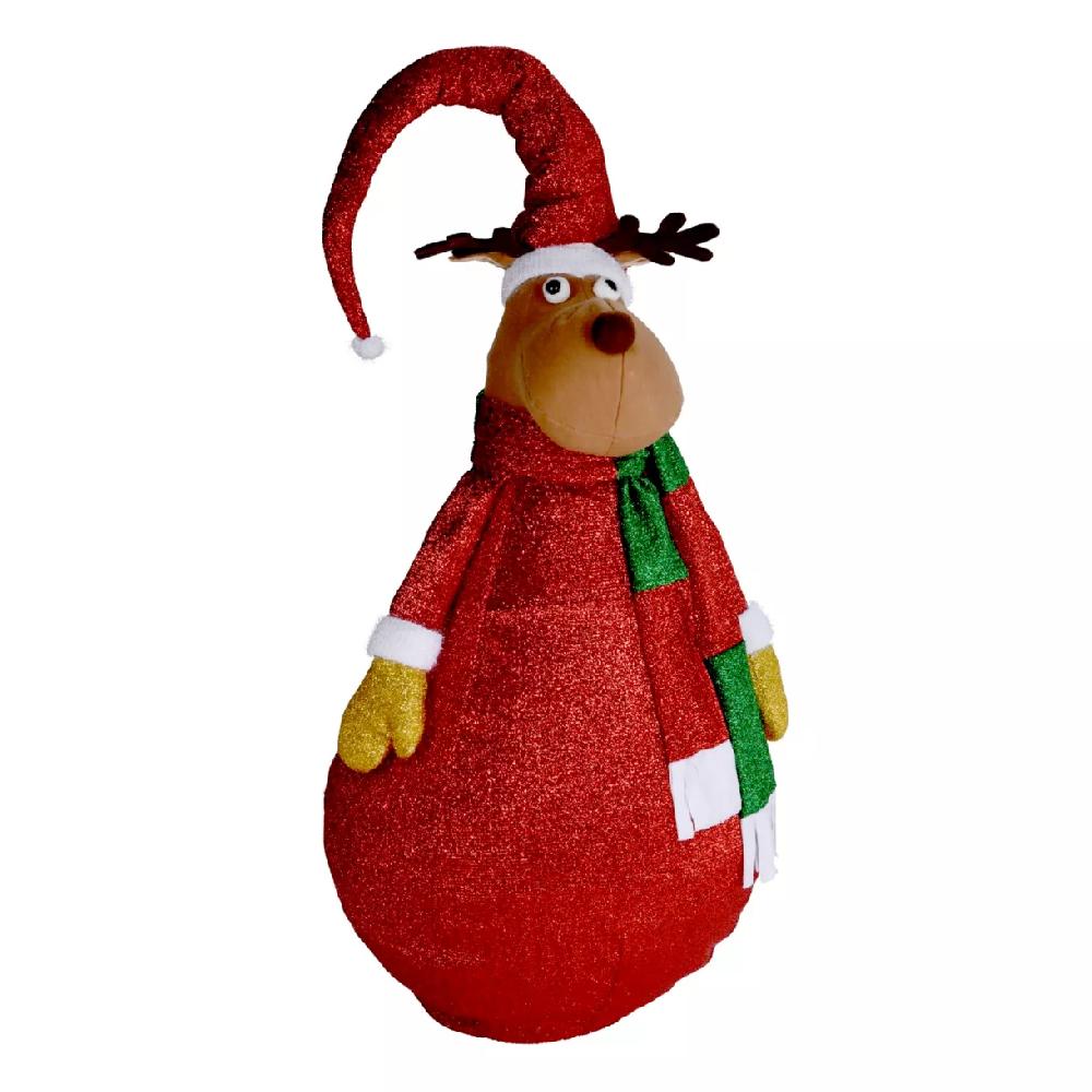 eminza Renne lumineux à piles (H140 cm) Pliable Rouge pailleté