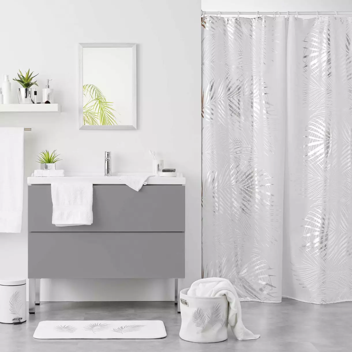 eminza Rideau de douche (200 cm) Orbella Blanc et argent