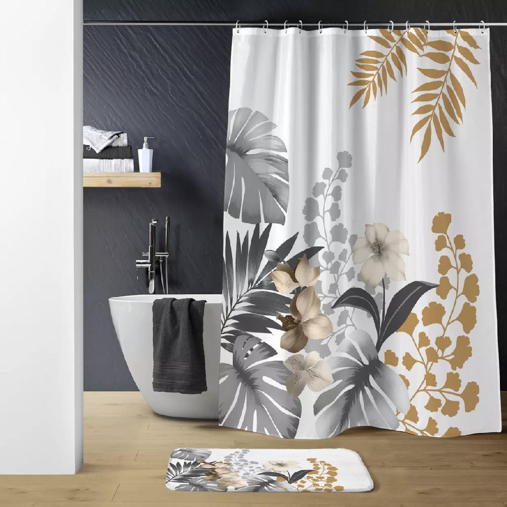 eminza Rideau de douche à anneaux (180 x 200 cm) Kelly Blanc