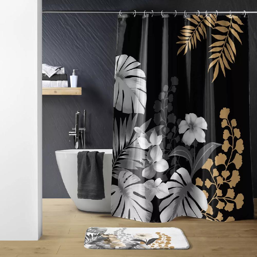 eminza Rideau de douche à anneaux (180 x 200 cm) Kelly Noir