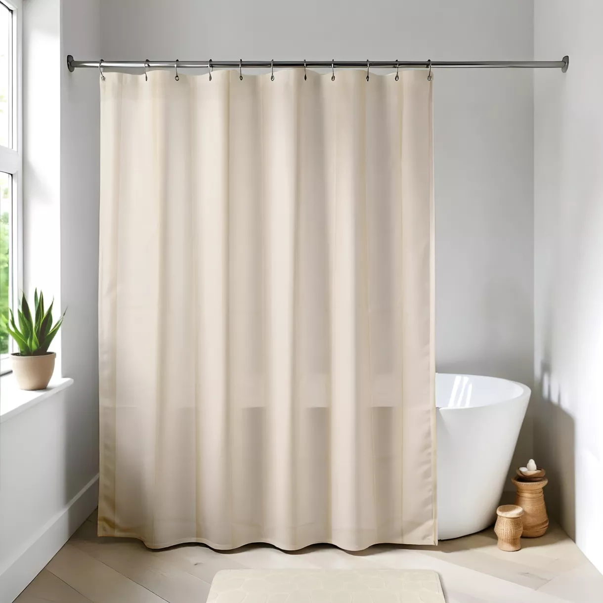 eminza Rideau de douche à anneaux (180 x 200 cm) Uni Ecru