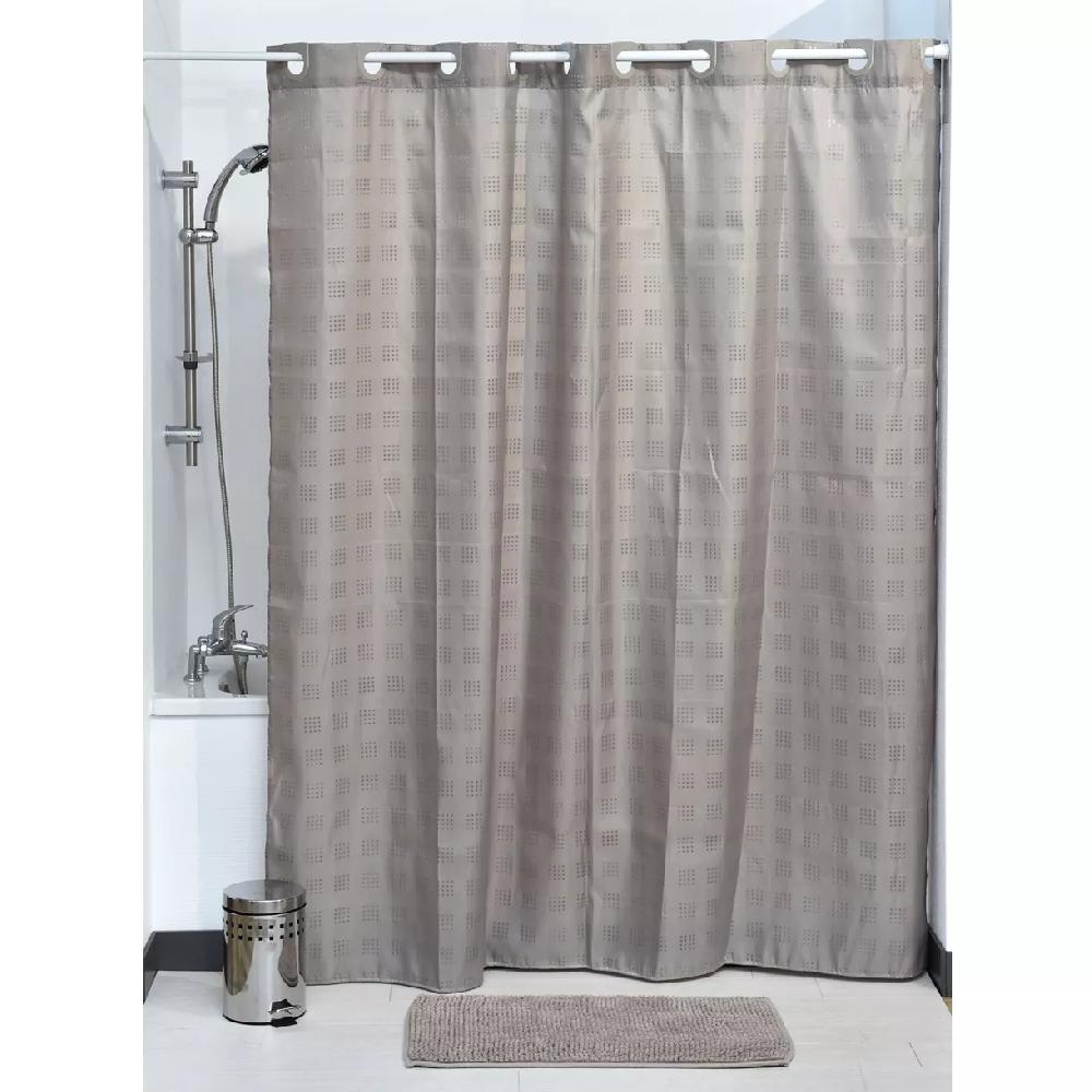 eminza Rideau de douche avec œillets integrés (180 x 200 cm) Carrés Taupe