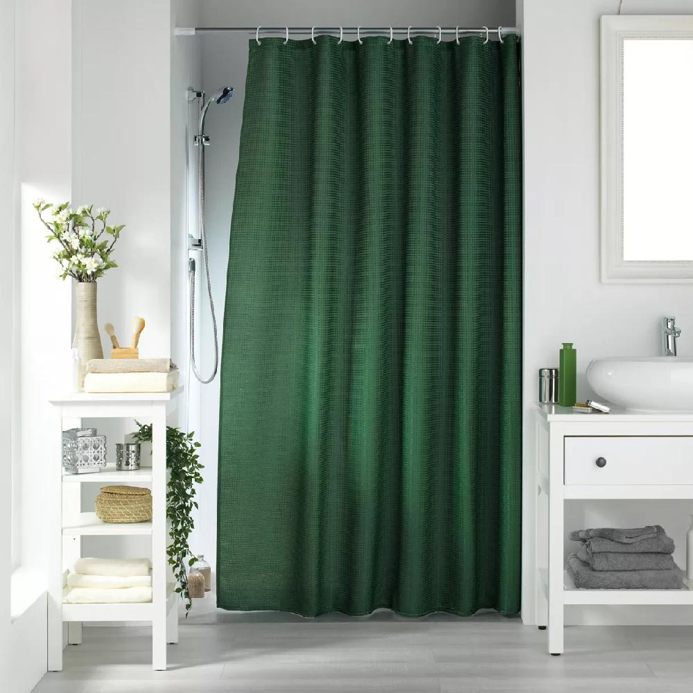 eminza Rideau de douche effet tissé à anneaux (180 x 200 cm) Quartz Vert kaki