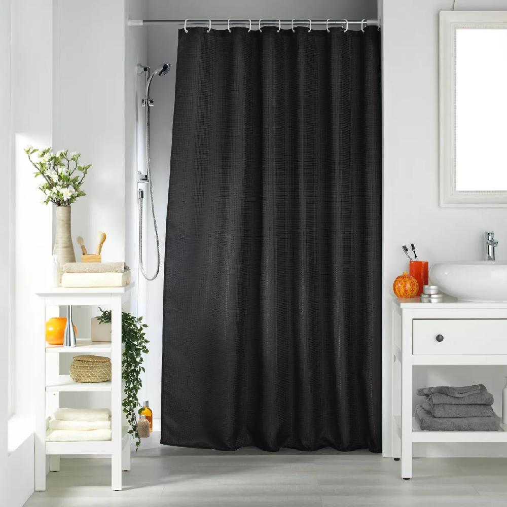 eminza Rideau de douche effet tissé à anneaux (180 x 200 cm) Quartz Noir