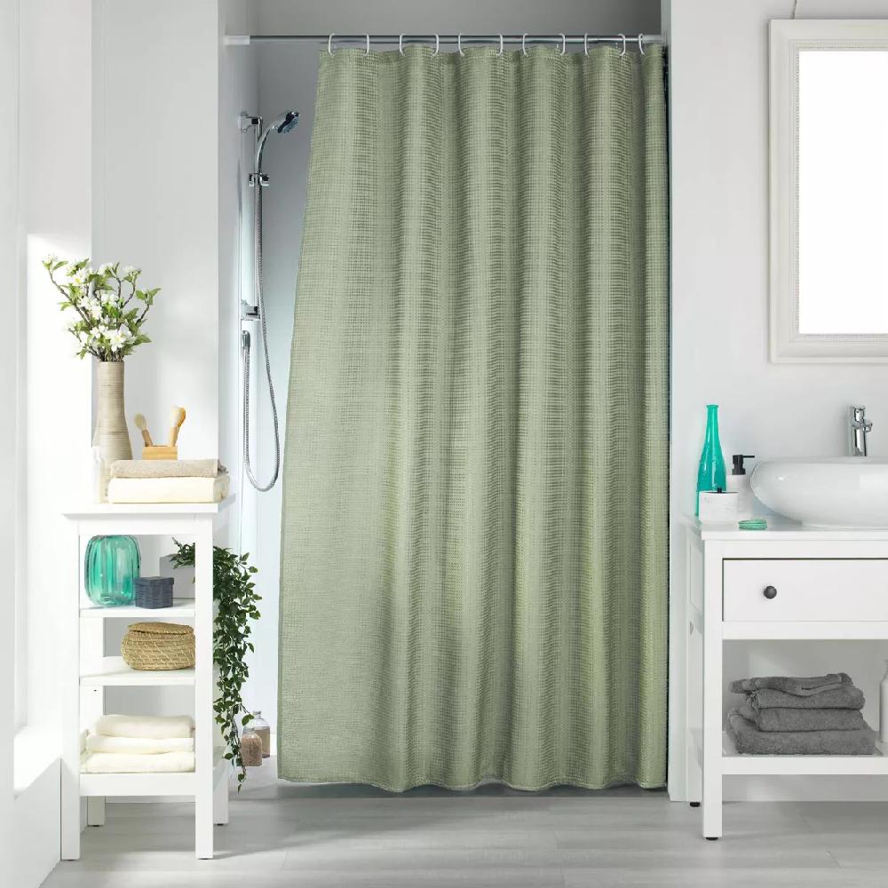 eminza Rideau de douche effet tissé à anneaux (180 x 200 cm) Quartz Vert sauge