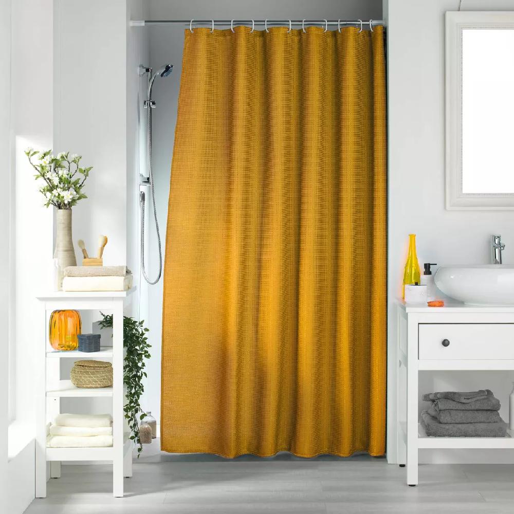 eminza Rideau de douche effet tissé à anneaux (180 x 200 cm) Quartz Jaune ocre