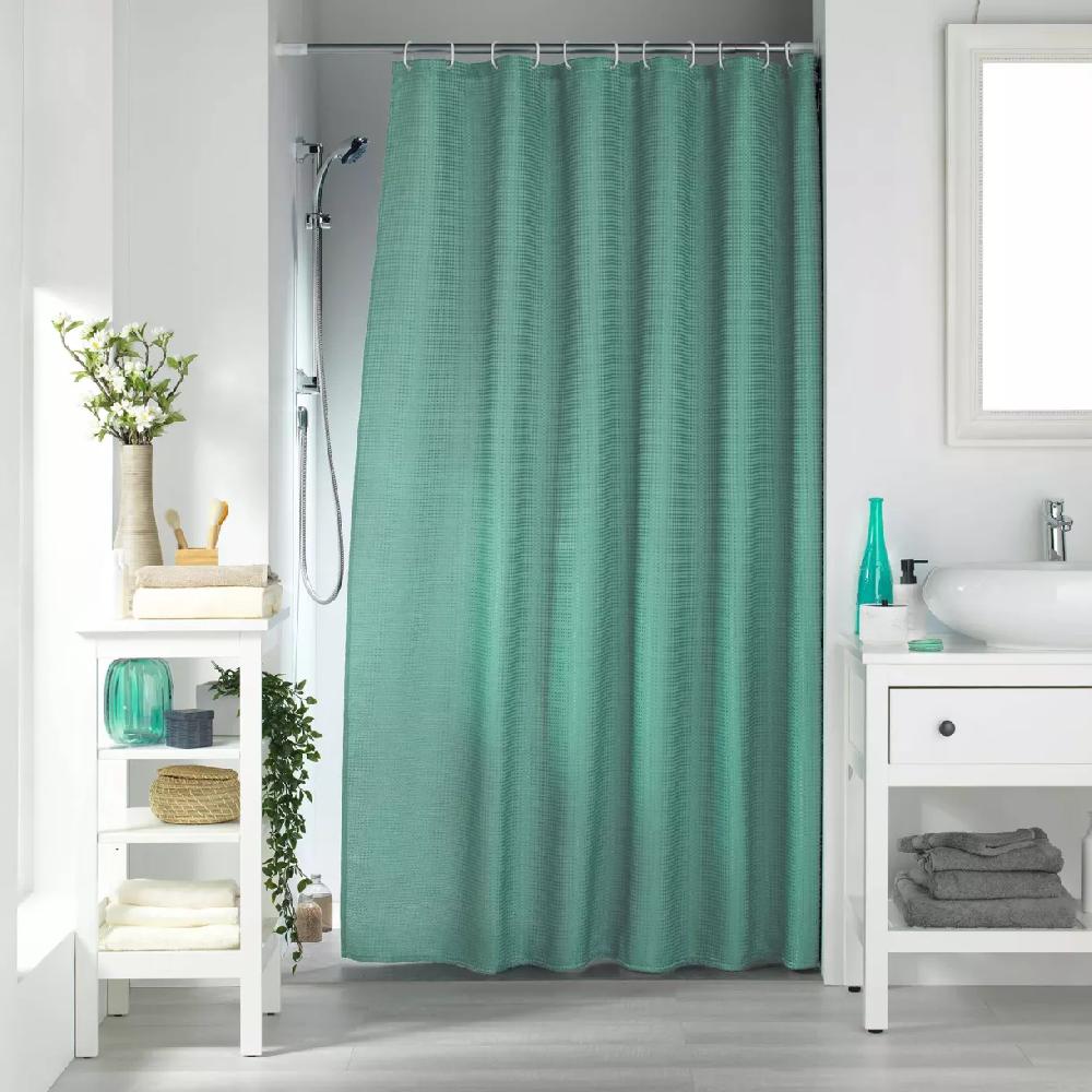 eminza Rideau de douche effet tissé à anneaux (180 x 200 cm) Quartz Vert tilleul