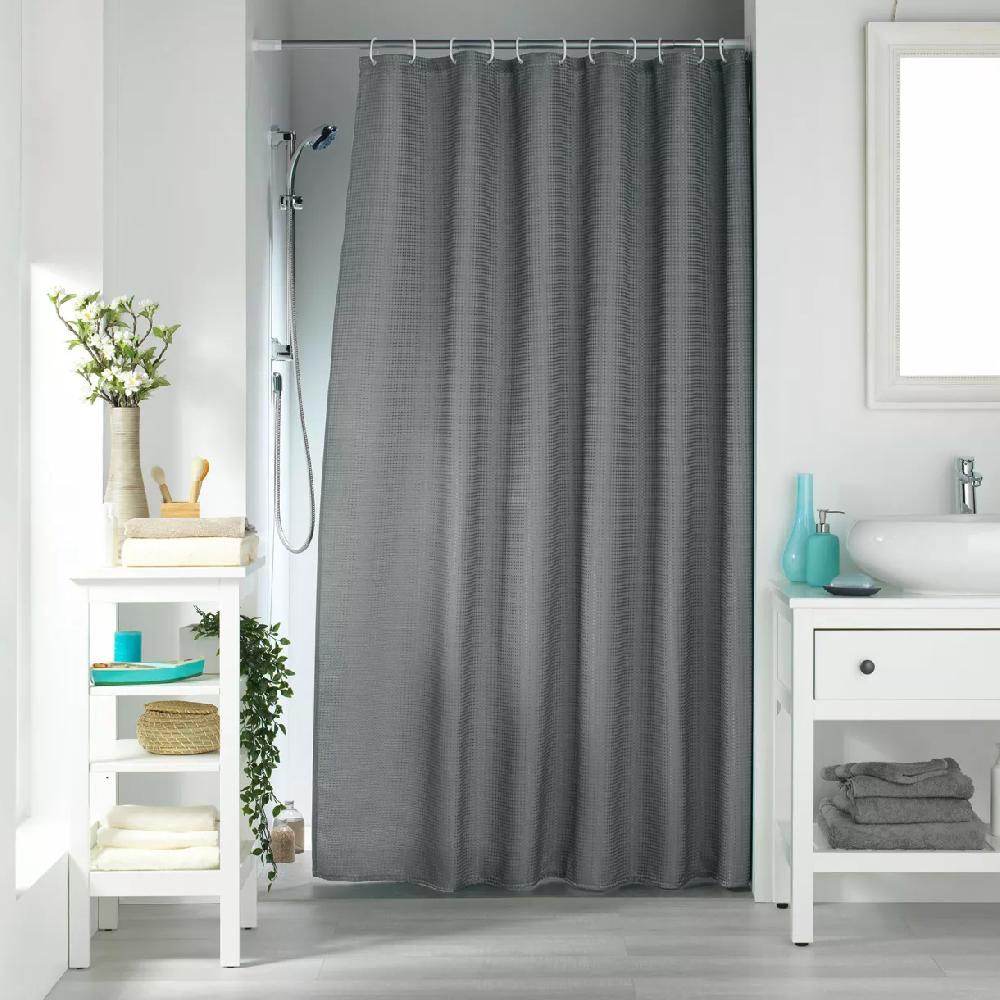 eminza Rideau de douche effet tissé à anneaux (180 x 200 cm) Quartz Gris anthracite