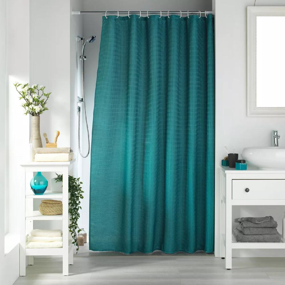eminza Rideau de douche effet tissé à anneaux (180 x 200 cm) Quartz Bleu émeraude