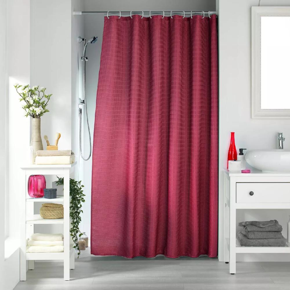 eminza Rideau de douche effet tissé à anneaux (180 x 200 cm) Quartz Rose framboise