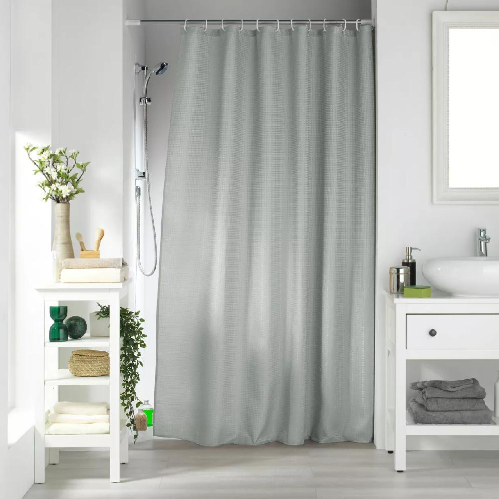 eminza Rideau de douche effet tissé à anneaux (180 x 200 cm) Quartz Gris clair