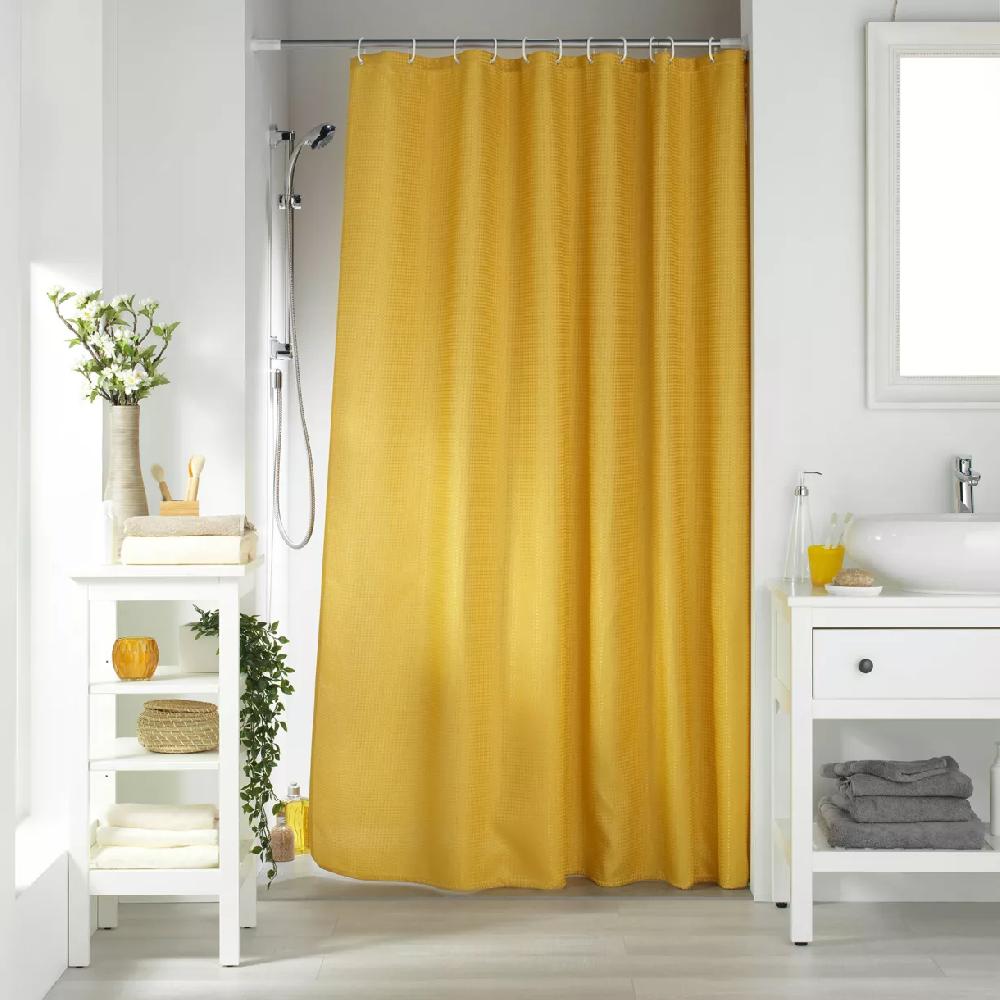 eminza Rideau de douche effet tissé à anneaux (180 x 200 cm) Quartz Jaune miel
