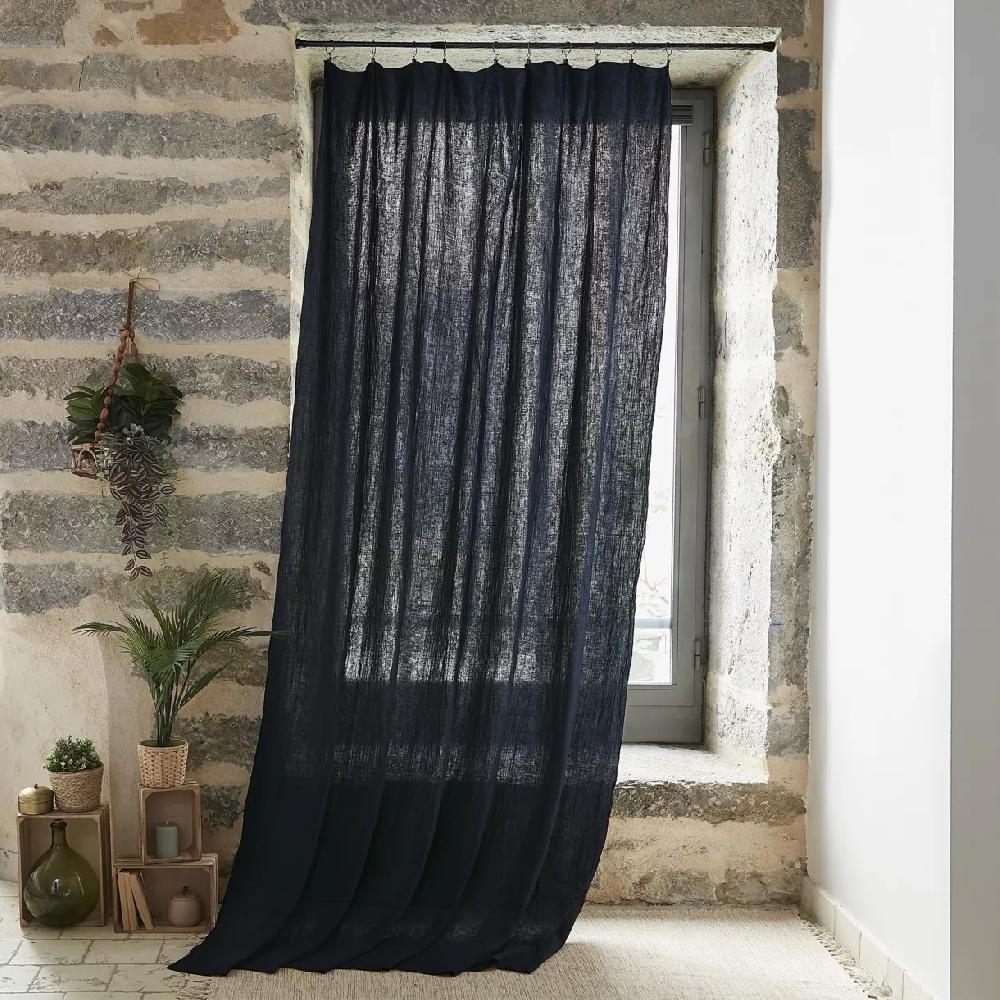 eminza Rideau gaze de coton ajustable (140 x max 300 cm) Gaïa Bleu nuit