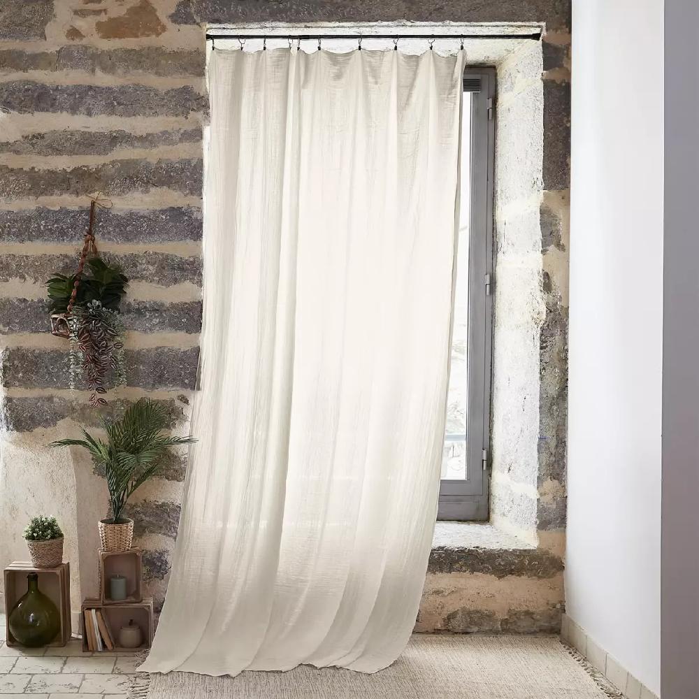 eminza Rideau gaze de coton ajustable (140 x max 300 cm) Gaïa Beige pampa