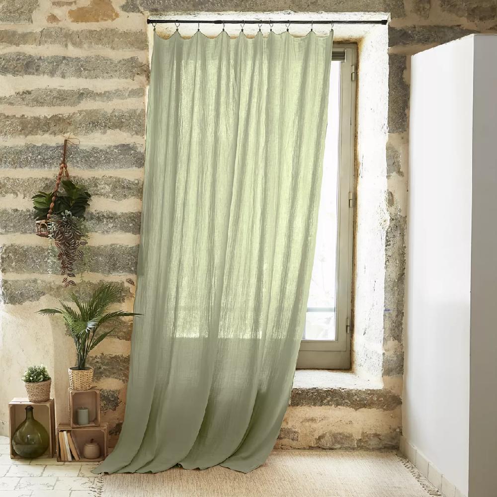 eminza Rideau gaze de coton ajustable (140 x max 300 cm) Gaïa Vert tilleul