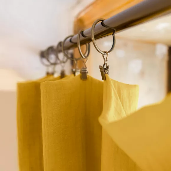 Eminza Rideau Gaze De Coton Ajustable (140 X Max 300 Cm) Gaïa Jaune Safran