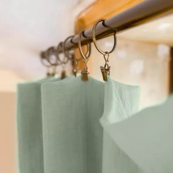 Eminza Rideau Gaze De Coton Ajustable (140 X Max 300 Cm) Gaïa Vert Eucalyptus