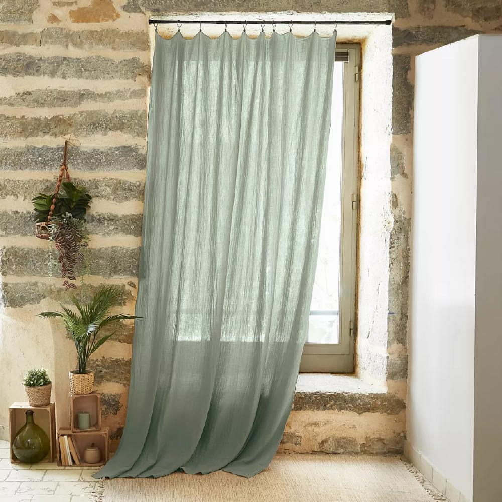 eminza Rideau gaze de coton ajustable (140 x max 300 cm) Gaïa Vert eucalyptus