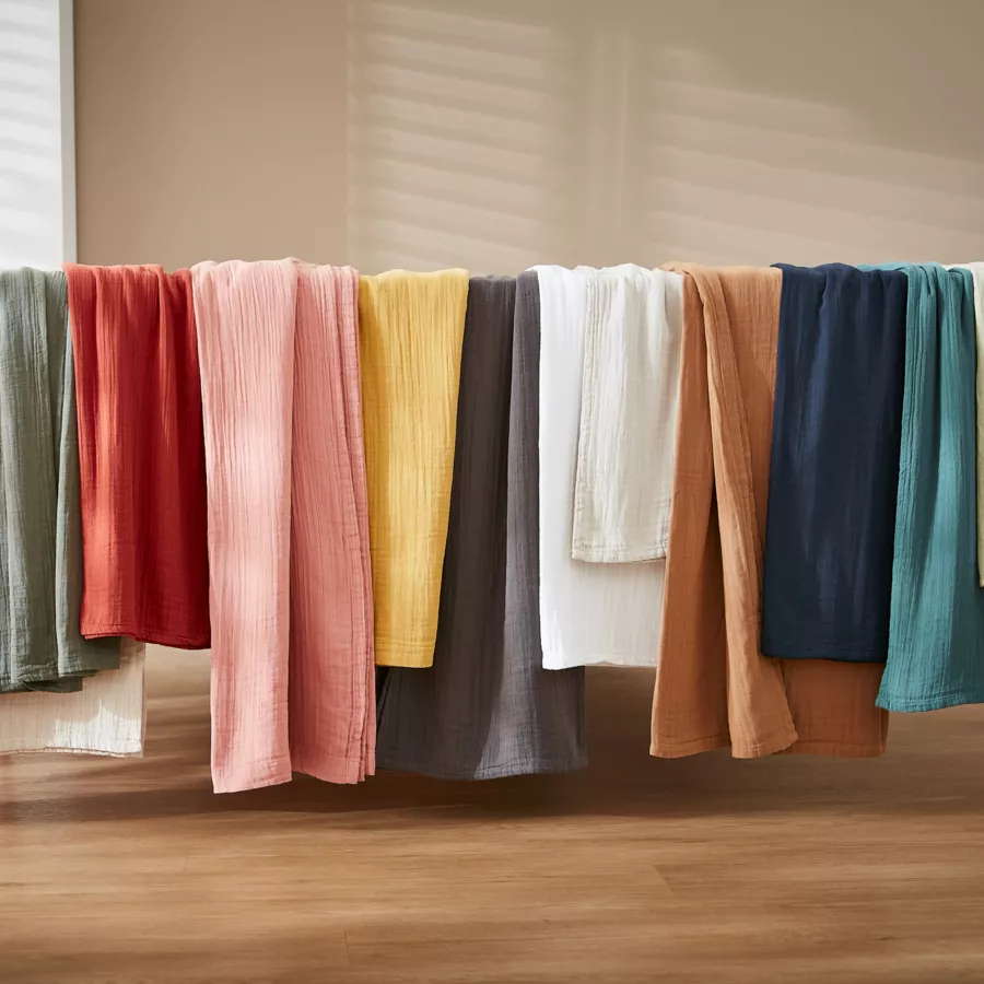 Eminza Rideau Gaze De Coton Ajustable (180 X Max 300 Cm) Gaïa Rose Pêche