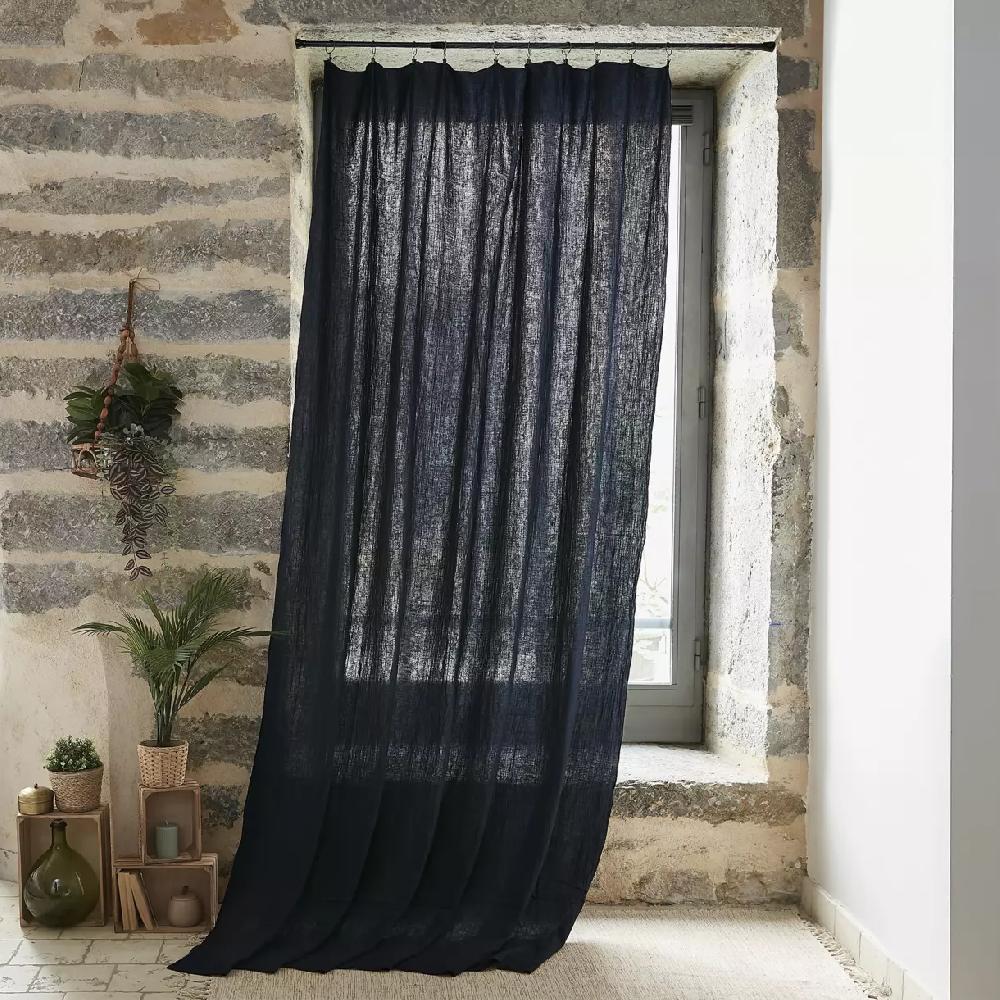 eminza Rideau gaze de coton ajustable (180 x max 300 cm) Gaïa Bleu nuit