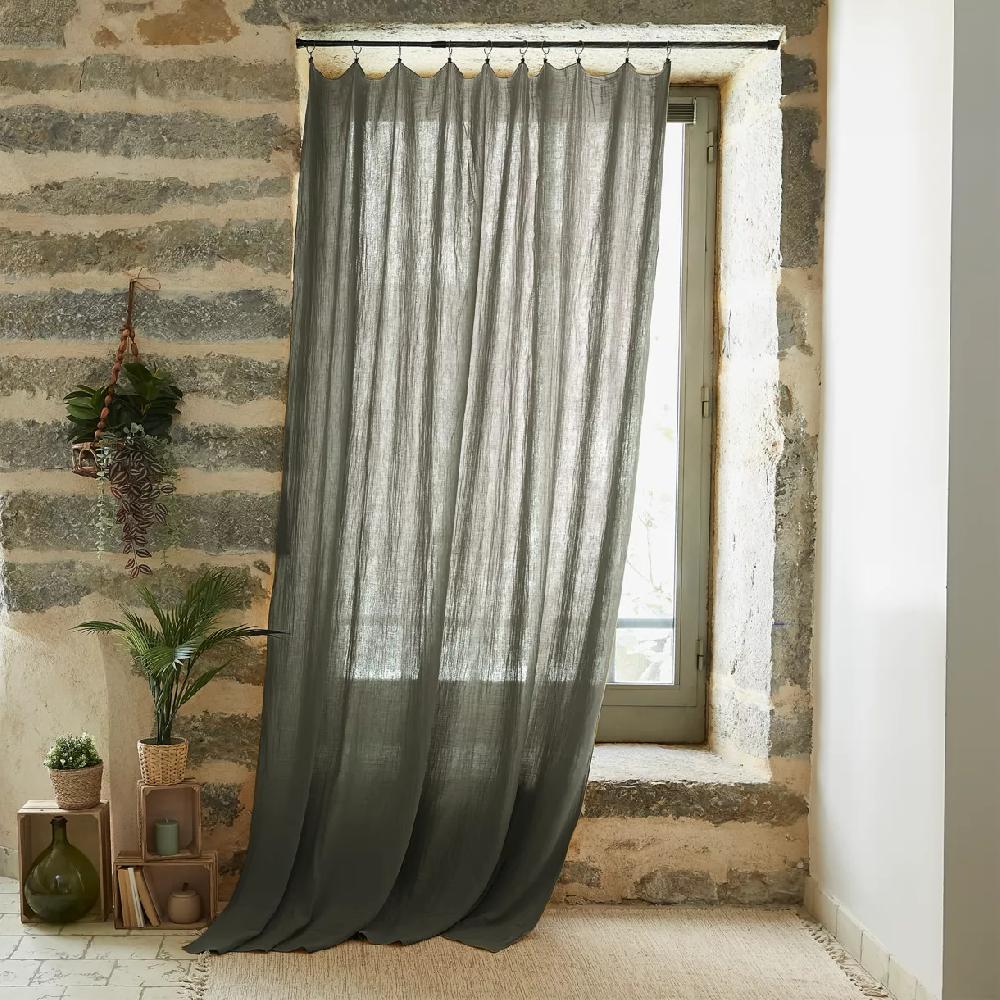 eminza Rideau gaze de coton ajustable (180 x max 300 cm) Gaïa Vert romarin