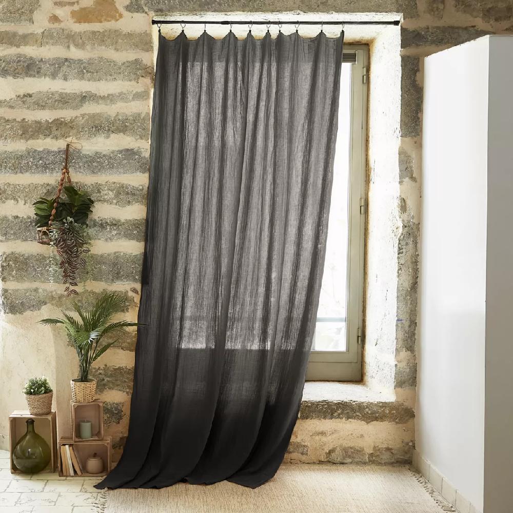 eminza Rideau gaze de coton ajustable (180 x max 300 cm) Gaïa Gris granit