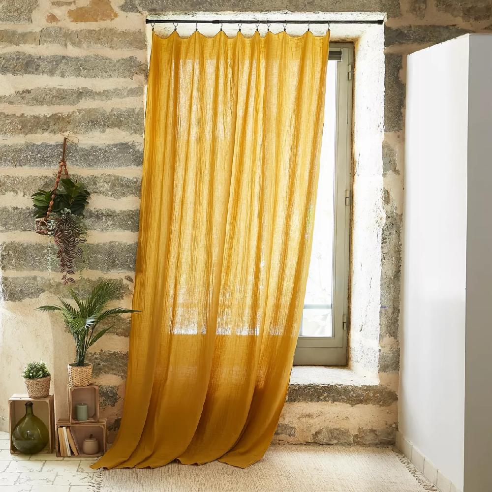 eminza Rideau gaze de coton ajustable (180 x max 300 cm) Gaïa Jaune safran
