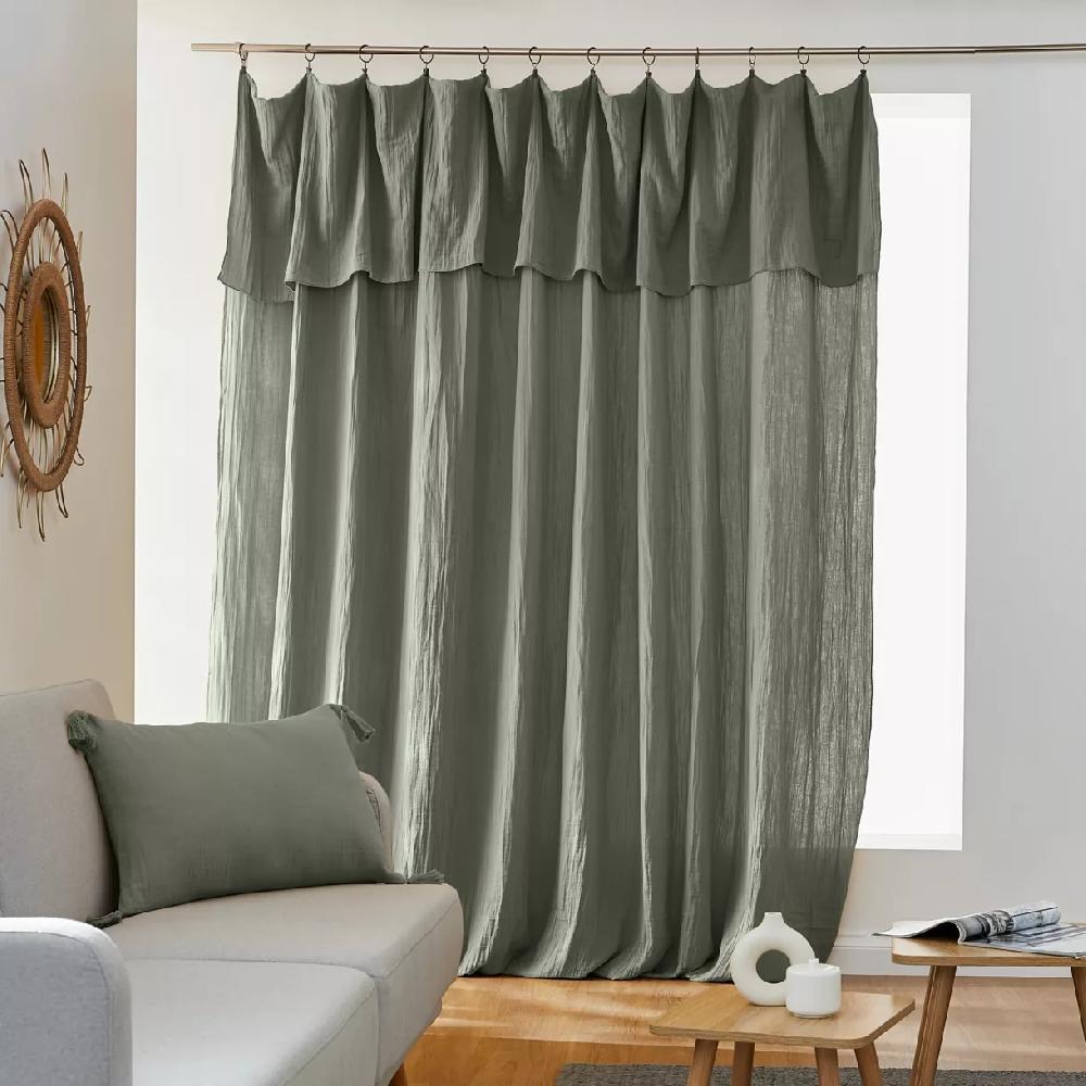 eminza Rideau gaze de coton ajustable (280 x max 300 cm) Gaïa Vert romarin