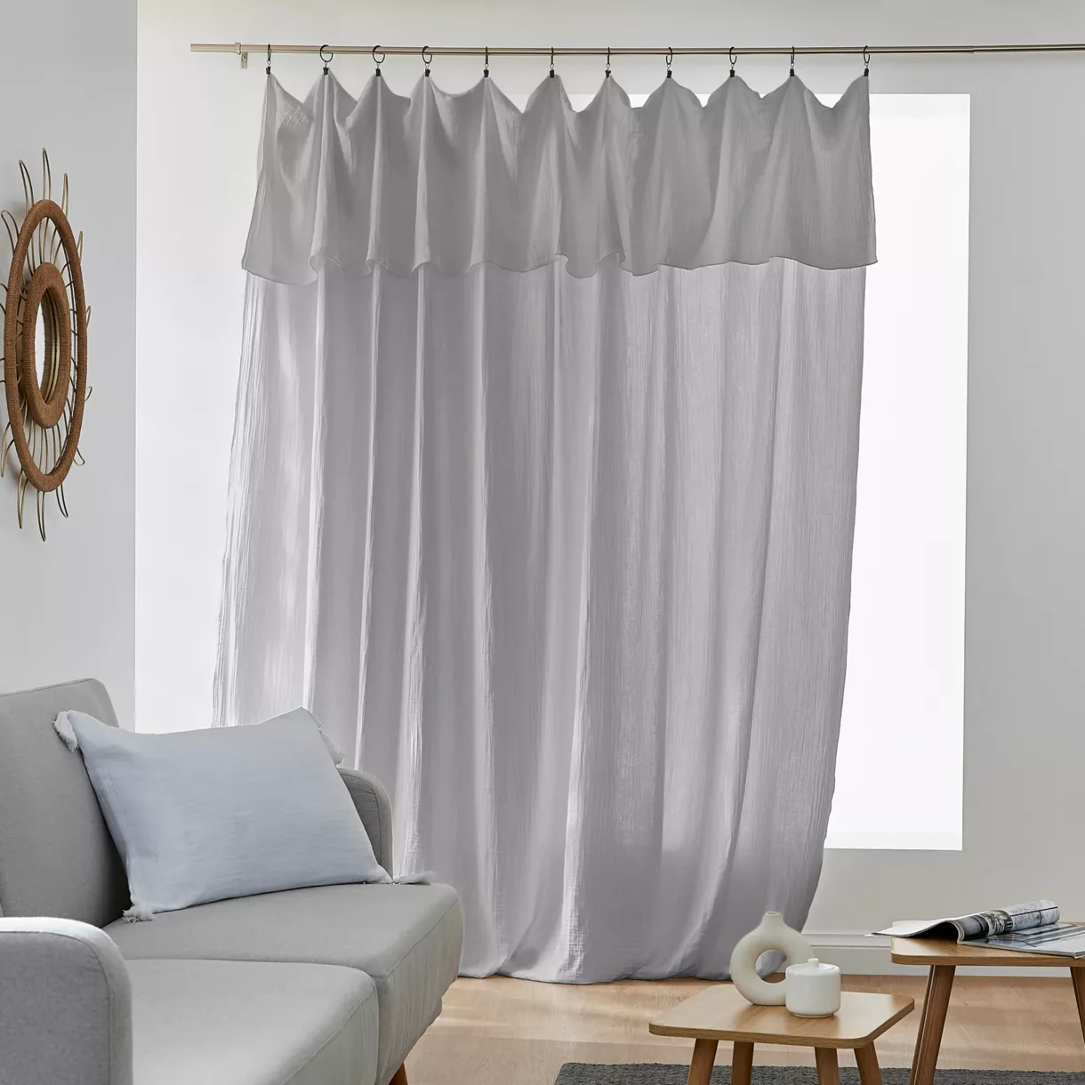 eminza Rideau gaze de coton ajustable (280 x max 300 cm) Gaïa Gris nuage