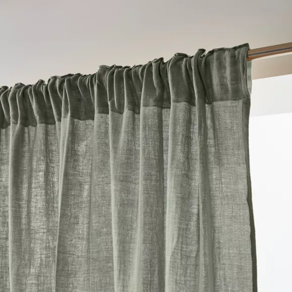 Eminza Rideau Gaze De Coton Galon Fronceur (140 X 240 Cm) Gaïa Vert Romarin