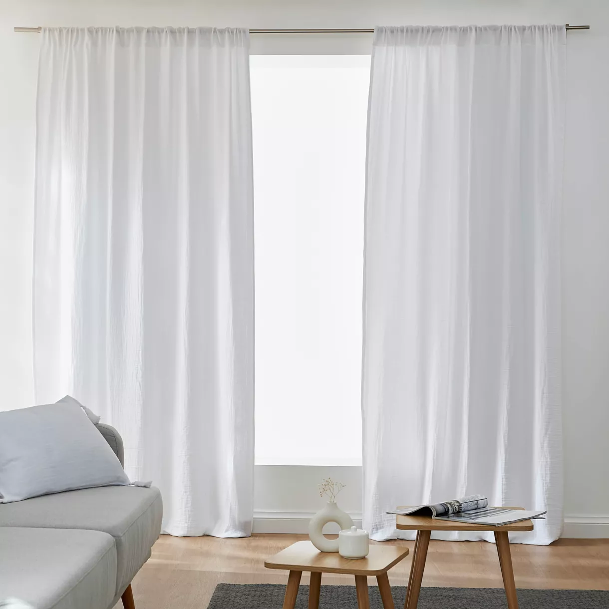 eminza Rideau gaze de coton galon fronceur (140 x 240 cm) Gaïa Gris nuage