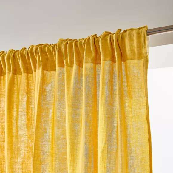 Eminza Rideau Gaze De Coton Galon Fronceur (140 X 240 Cm) Gaïa Jaune Safran