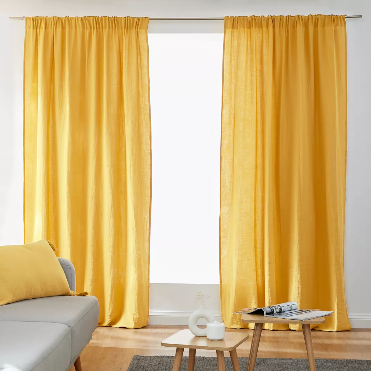 eminza Rideau gaze de coton galon fronceur (140 x 240 cm) Gaïa Jaune safran