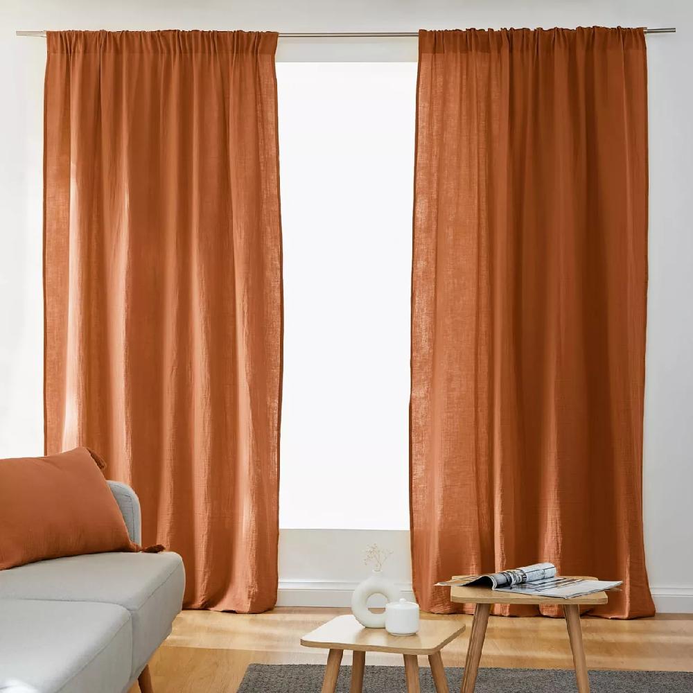 eminza Rideau gaze de coton galon fronceur (140 x 240 cm) Gaïa Abricot