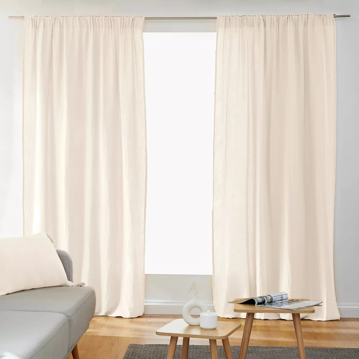 eminza Rideau gaze de coton galon fronceur (180 x 240 cm) Gaïa Beige pampa