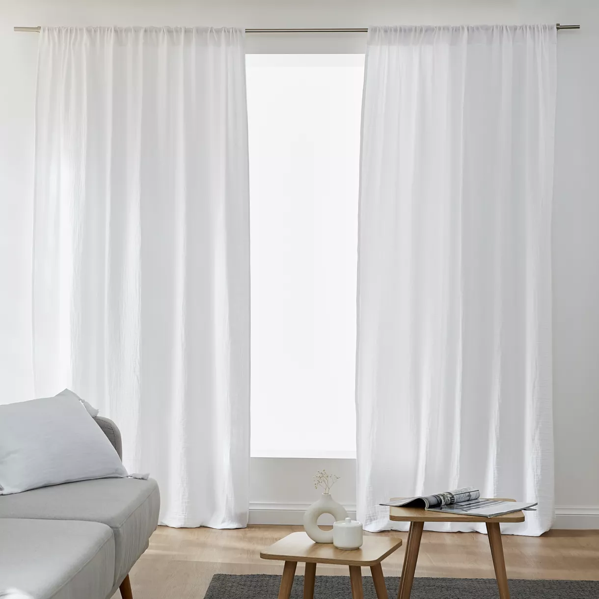 eminza Rideau gaze de coton galon fronceur (180 x 240 cm) Gaïa Blanc chantilly