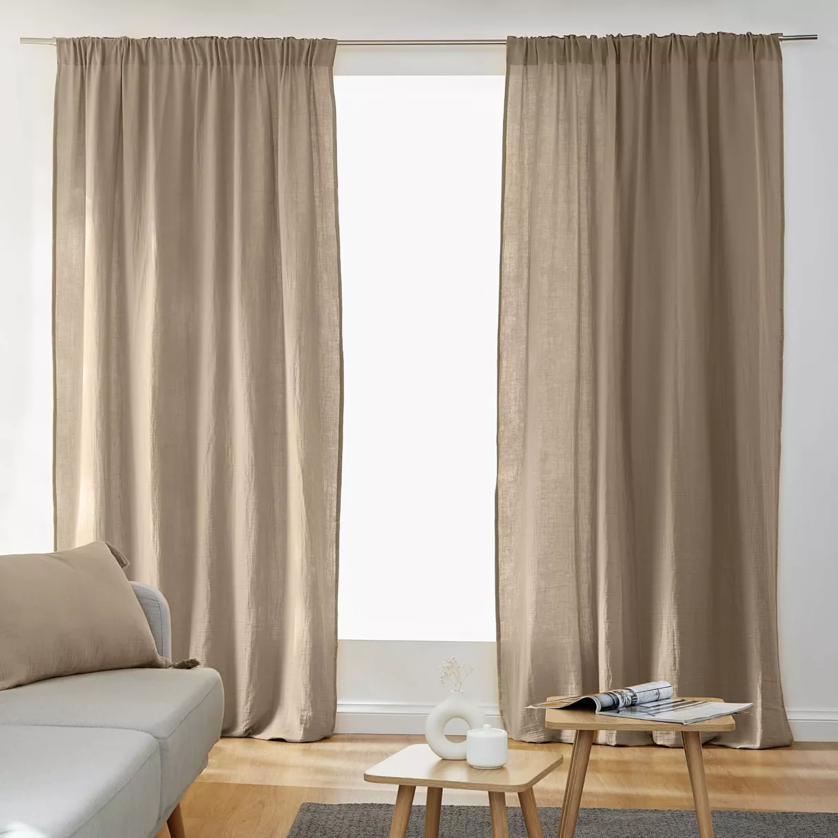 eminza Rideau gaze de coton galon fronceur (180 x 240 cm) Gaïa Ficelle