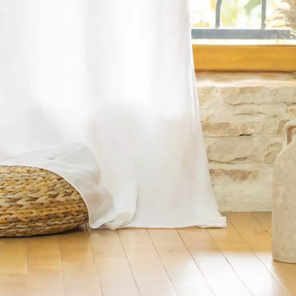 Eminza Rideau Lin Lavé Ajustable (140 X Max 270 Cm) Louise Blanc