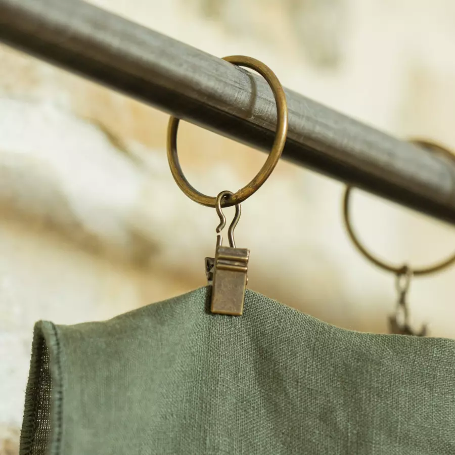 Eminza Rideau Lin Lavé Ajustable (140 X Max 270 Cm) Louise Vert Romarin